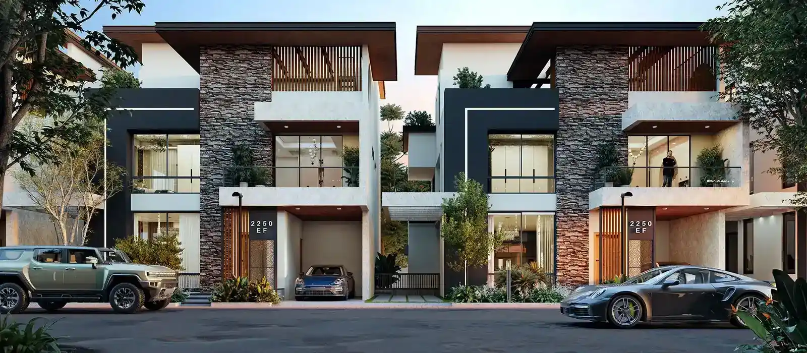 Nambiar Aranyaka villa front elevation with car porch