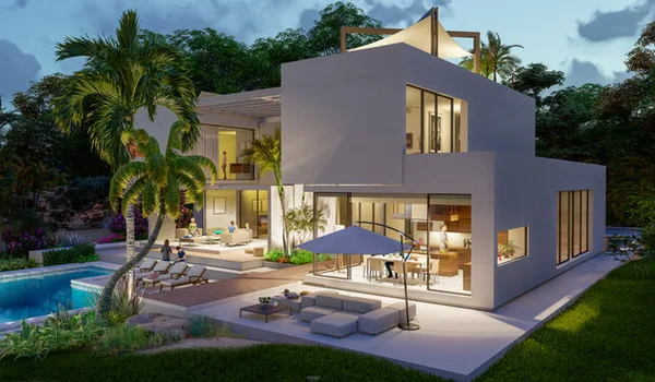 Nambiar Aranyaka Modern Villa Exterior Evening